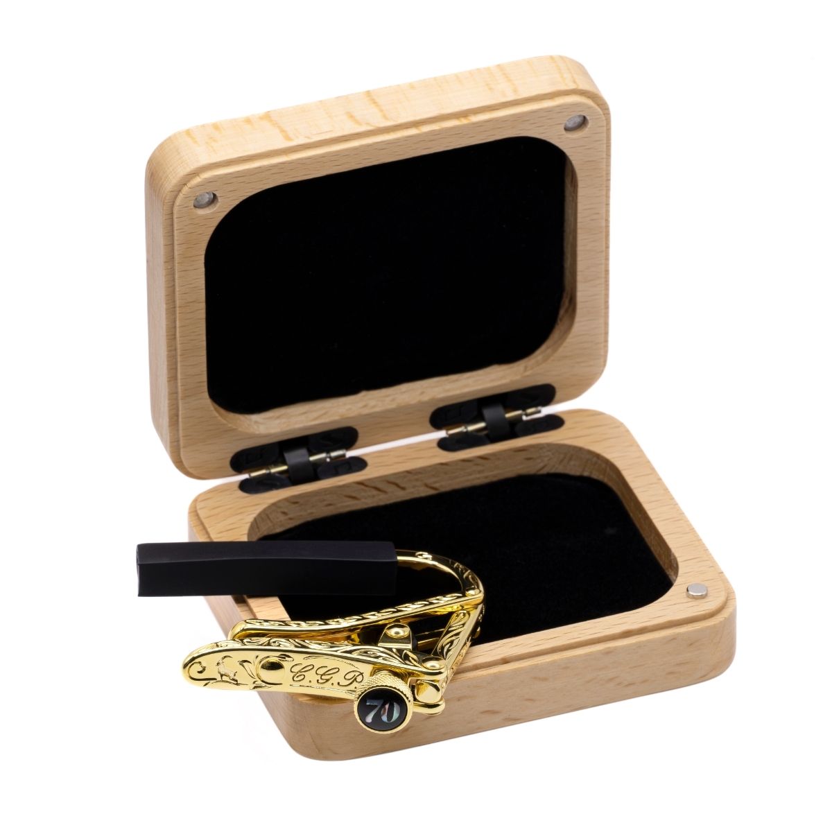 Gold-plated Engraved Capo w/ Custom Wooden Box